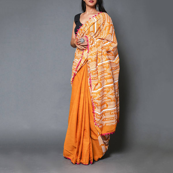 Printed Cotton Saree in Patli Pallu Design