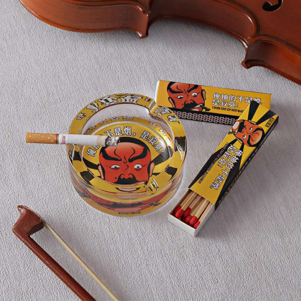 Printed Round Glass Ashtray & Matchbox Set Gift/Send Home and Living
