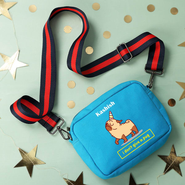 Pug Love Personalized Canvas Bag - Pop Blue