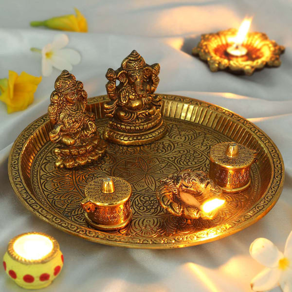 Puja Thali with Mata Laxmi & Lord Ganesha Idols