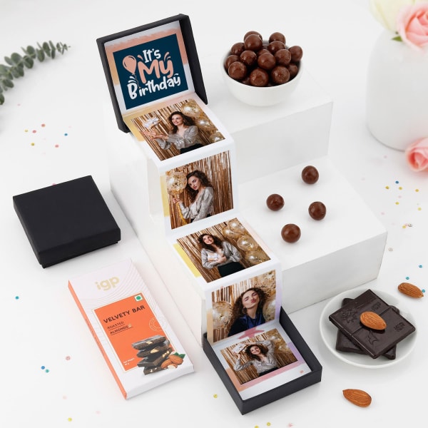 Pull-Up Photo Album Box And Treats Personalized Birthday Gift