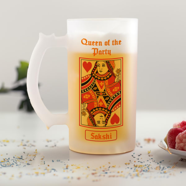Queen Of The Party Personalized Frosted Beer Mug