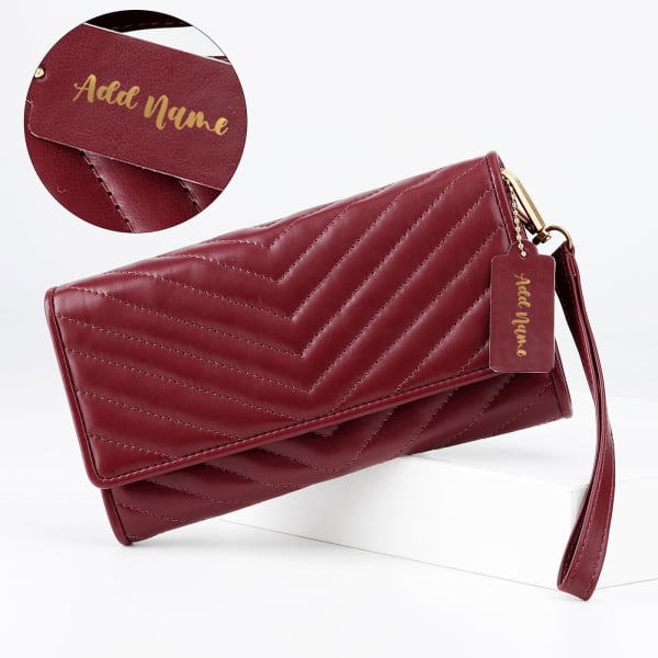 Quilted Two-Fold Women's Wallet - Personalized - Merlot