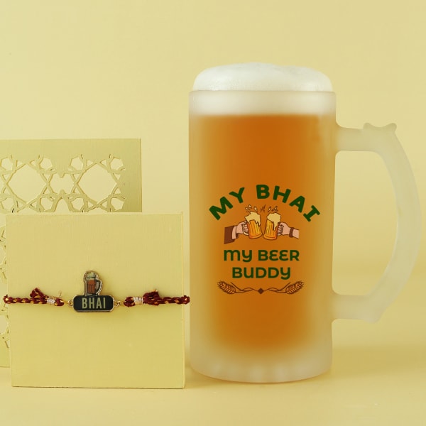 Quirky Beer Bhai Rakhi With Cool Frosted Beer Mug