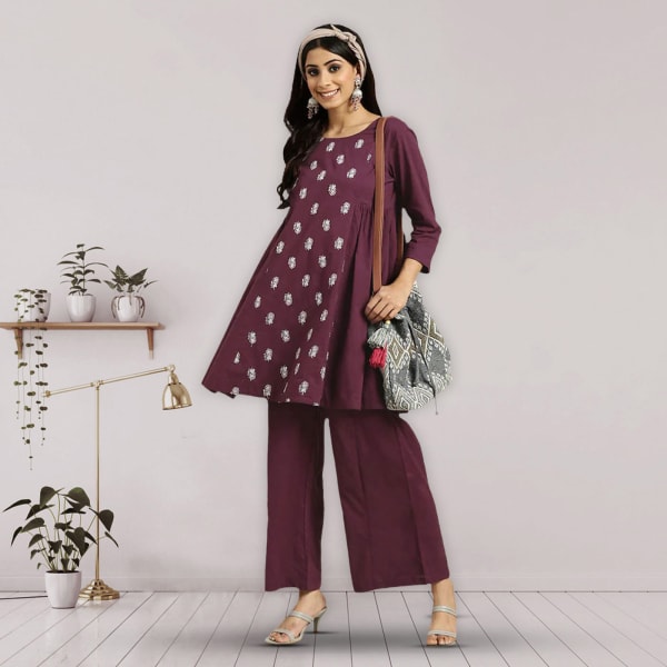 Quirky Brown Short Kurta Pant Set