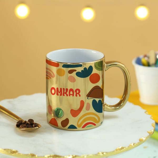 Quirky Personalized Ceramic Mug with Metallic Finish - Gold
