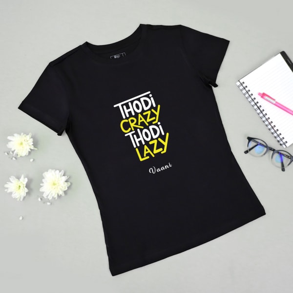 Quirky Personalized Cotton T-Shirt for Women - Black
