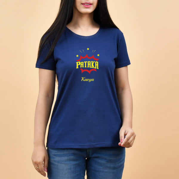 Quirky Personalized Cotton T-Shirt for Women - Blue