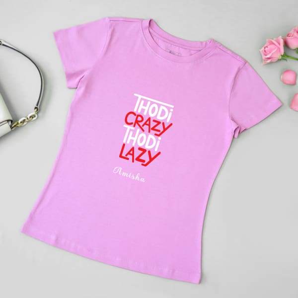 Quirky Personalized Cotton T-Shirt for Women - Lilac
