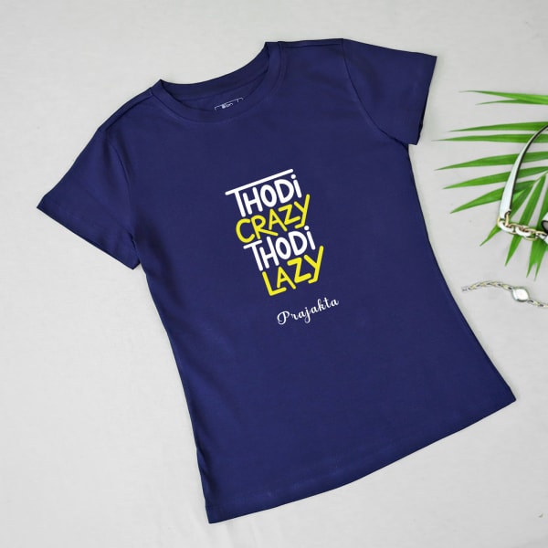 Quirky Personalized Cotton T-Shirt for Women - Navy