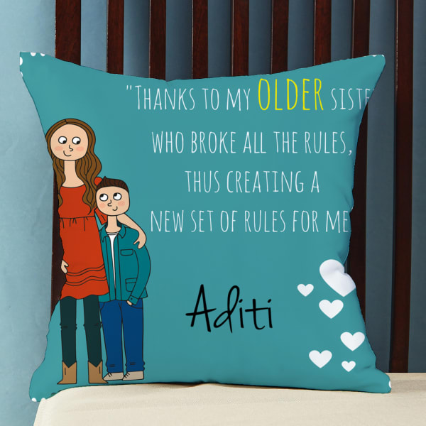 Quirky Personalized Satin Pillow for Sister