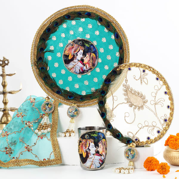 Radha Krishna Puja Thali Set For Karwa Chauth