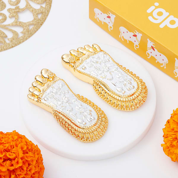 Radiant Gold Silver Finish Charan Paduka For Diwali