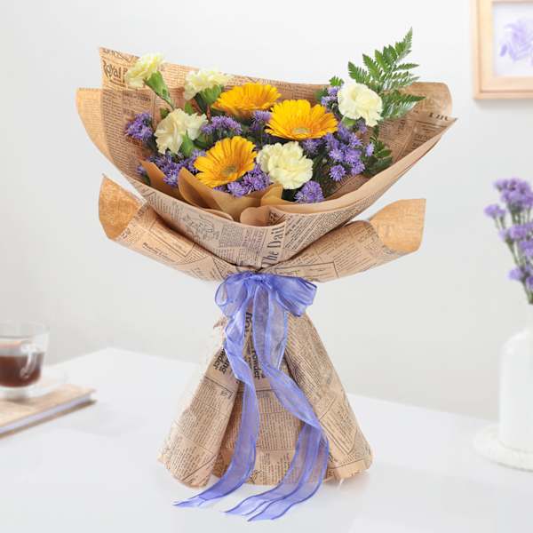 Radiant Sunshine And Purple Pop Bouquet