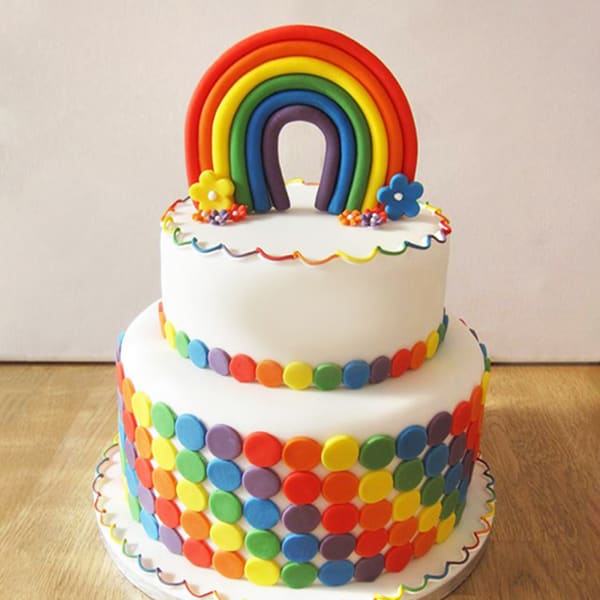 Rainbow 2 Tier Birthday Fondant Cake (3.5 Kg)