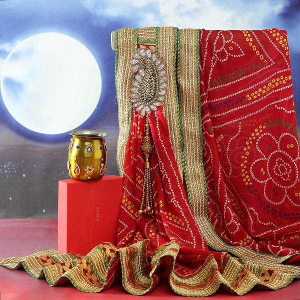 Rajasthani Bandhani Dupatta with Decorative Karwa