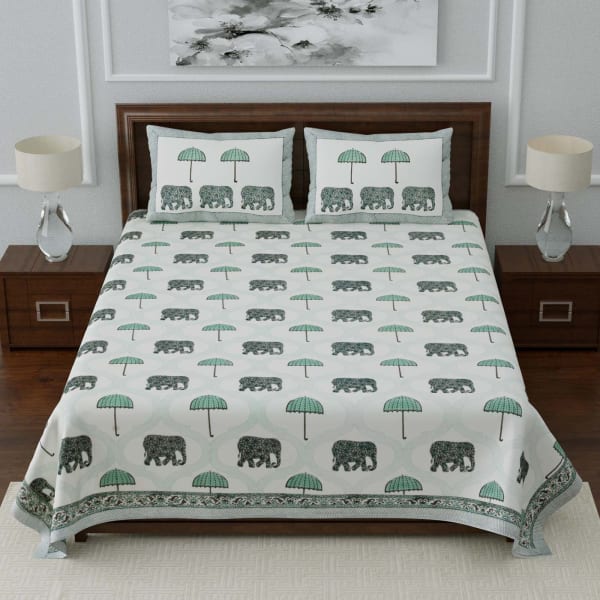 Rajasthani Dabu Printed Double Bedsheet with Pillow Covers