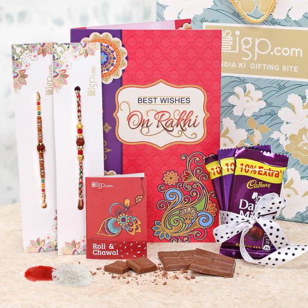 Rakhi Combo with Chocolates and Greeting Card