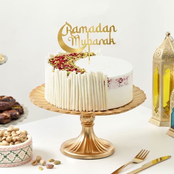Ramadan Special Rose Pista Crescent Red Velvet Cake (500 Gm)