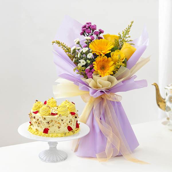 Rasmalai Burst Cake And Floral Harmony Combo