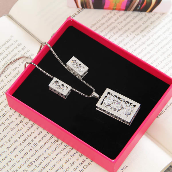 Rectangular Silver Plated Pendant Set with CZ Stones