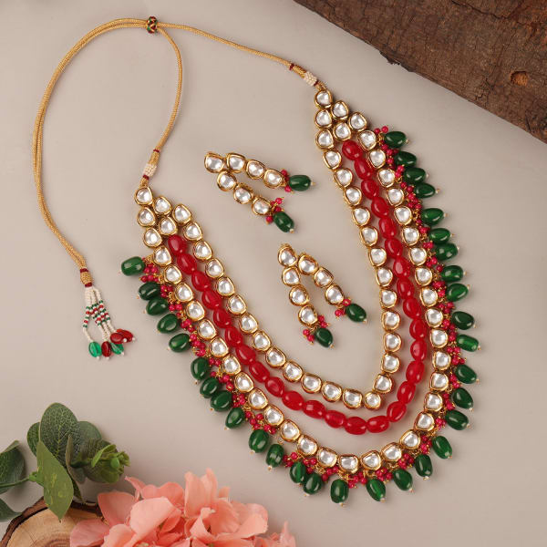 Red And Green Long Necklace Set