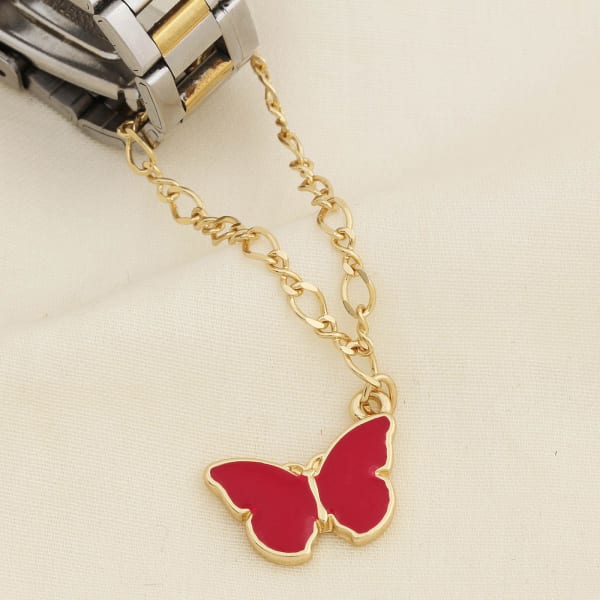 Red Butterfly Ladies Wristwatch Charm