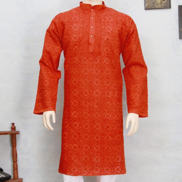red chikan kurta
