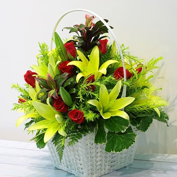 Red & Green Flowers in Basket