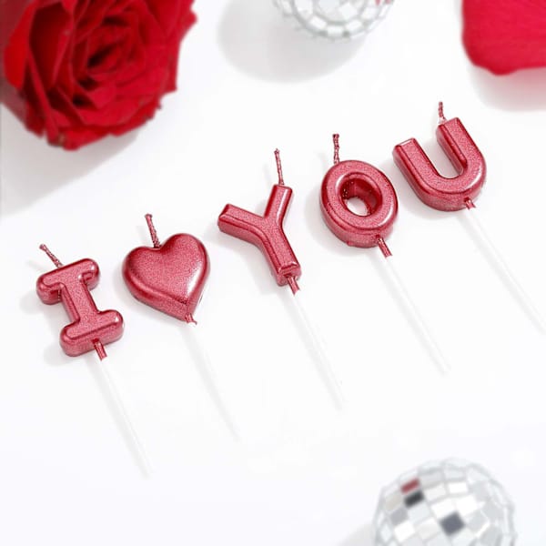 Red I LOVE U Candle Topper