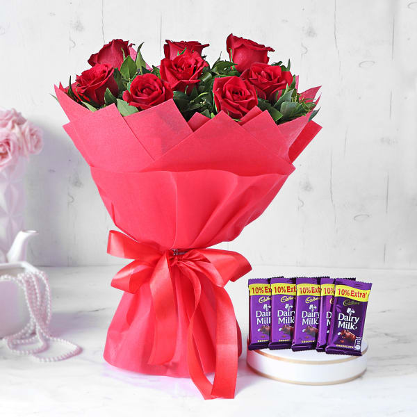 Red Rose Bouquet with Cadbury Chocolates