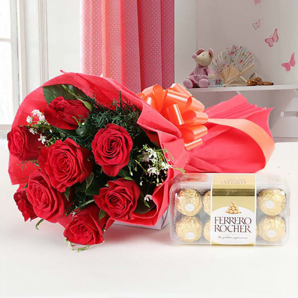 RED ROSES AND FERRERO ROCHER CHOCOLATES