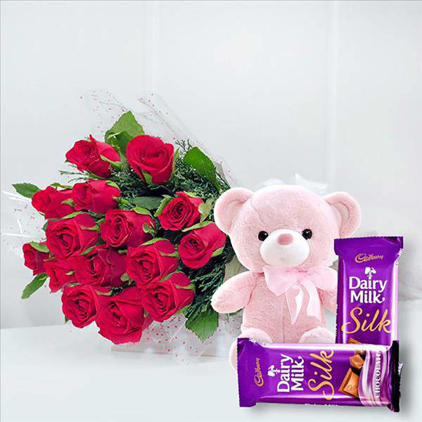 RED ROSES CHOCOLATES AND TEDDY