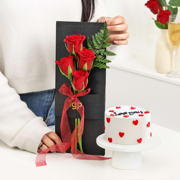 Red Roses Slate And Mini Cake Duo