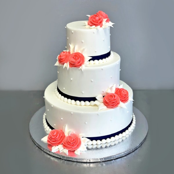 Red Roses with Pearls Fondant Wedding Cake (5 Kg)