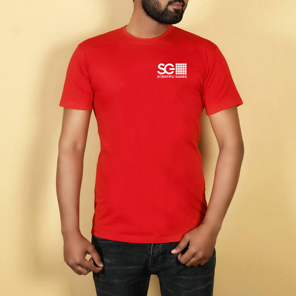 Red Round Neck Tshirt With Logo