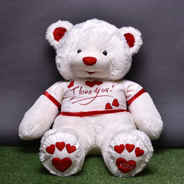 Red & White Fur Big Teddy Bear