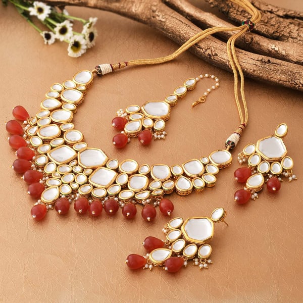 Regal Red and Kundan Polki Necklace Set