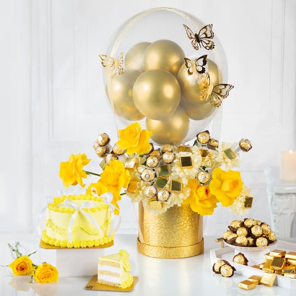 Regal Sunshine Luscious Arrangement And Cake