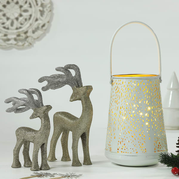 Reindeer Decor And Lantern Christmas Gift Set