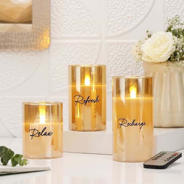 Relax Refresh Recharge Personalized LED Candles - Set Of 3