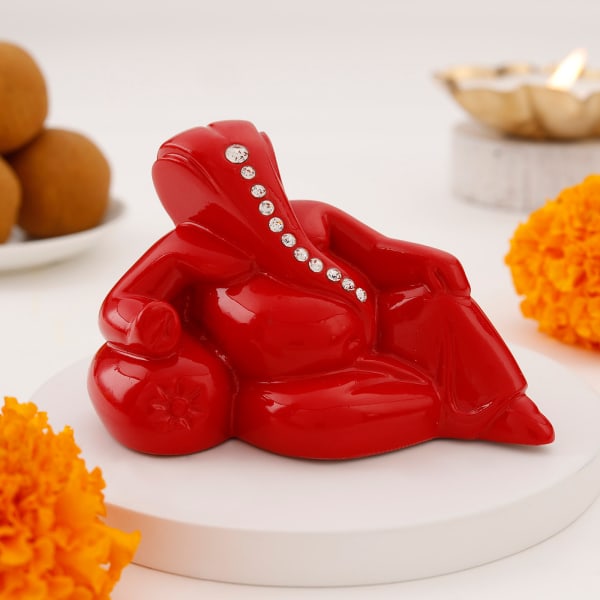 Resting Lord Ganesha Idol - Red
