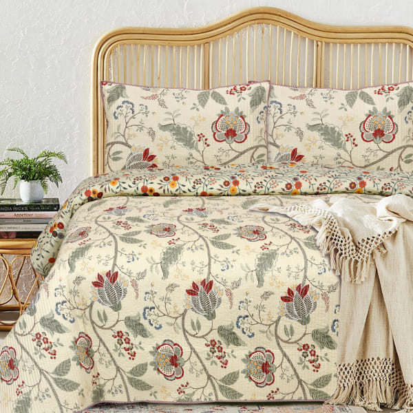 Reversible Designer Floral Printed Double Bedcover & Quilt