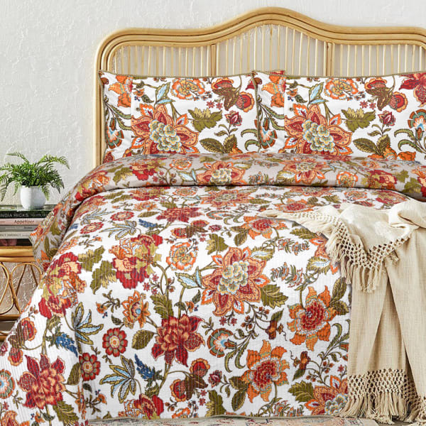 Reversible Vibrant Garden Printed Double Bedcover & Quilt