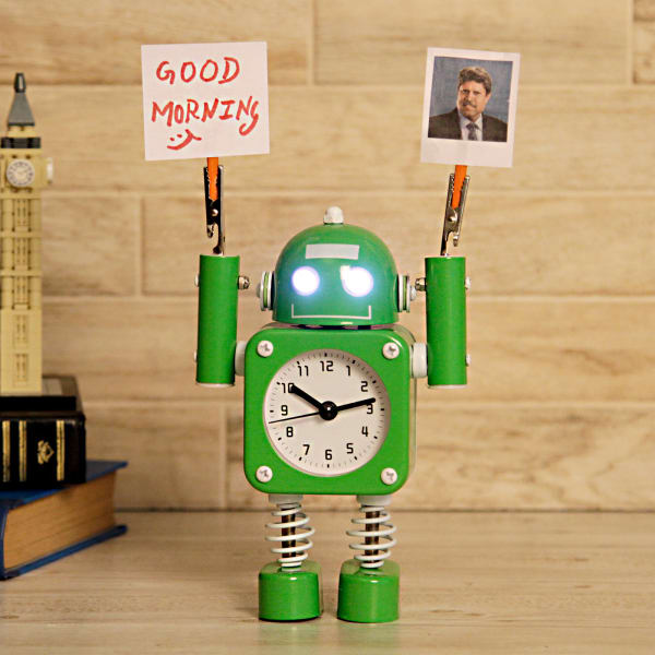 Robot Shaped Green Metal Clock