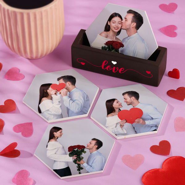 Romantic Personalized Coasters with Stand (Set of 4)