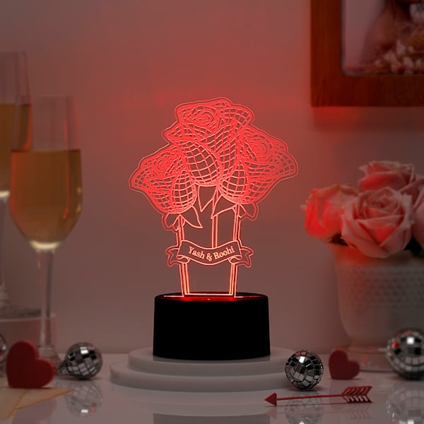 Romantic Roses Personalized Valentine's Day LED Lamp Black Base