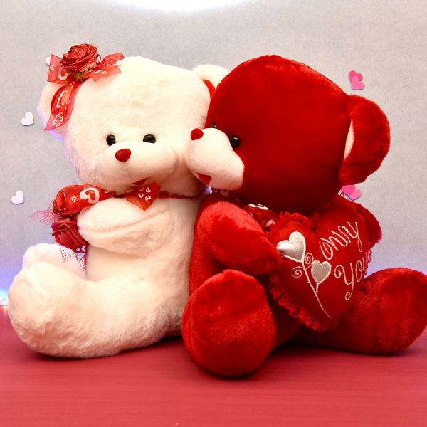 Romantic Teddy Couple Red and Cream Large