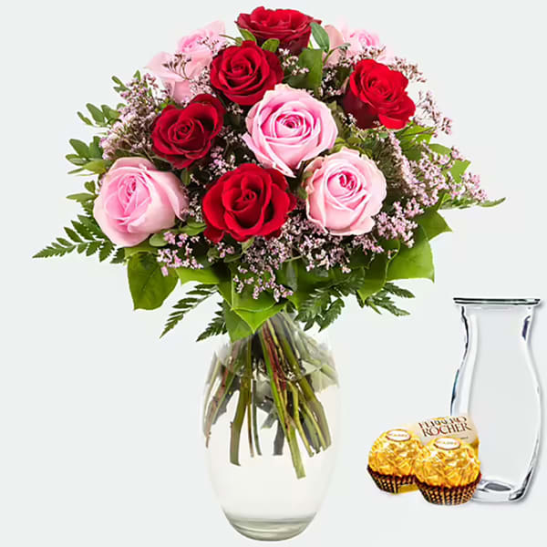 Rose Bouquet Harmony With Vase & 2 Ferrero Rocher