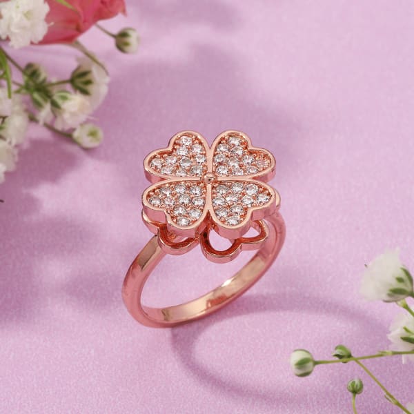 Rose Gold Floral Heart Adjustable Ring